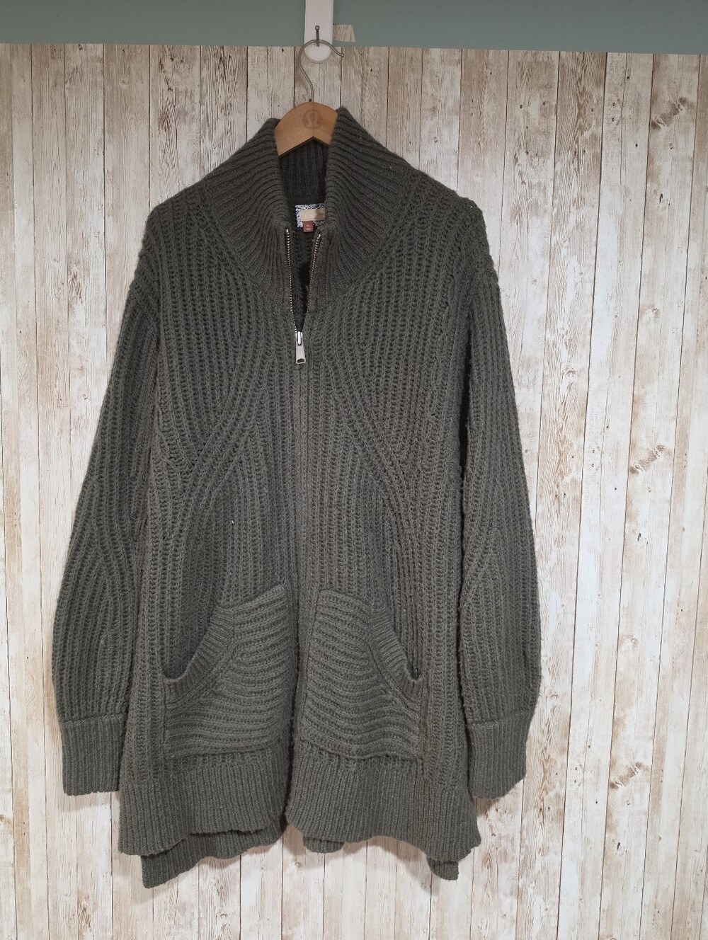 PILCRO Anthropologie Two Way Zip Knit Sweater Cardigan Pockets XL